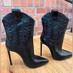 Black high heeled boots
